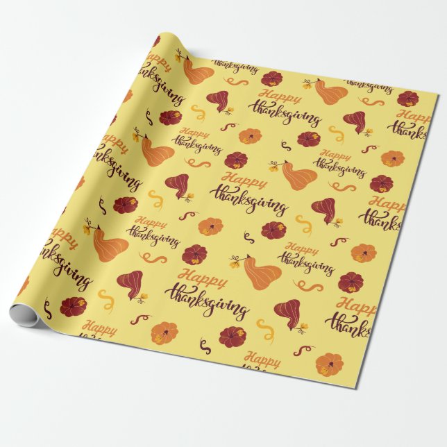 Papier Cadeau Classique Thanksgiving Citrouille clair jaune sans (Déroulé)