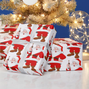 Papier Cadeau Clause Santa avec bouteille de bière