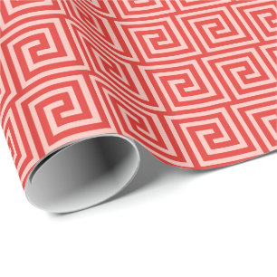 Papier Cadeau Clé grecque, nuances de corail rose