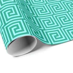 Papier Cadeau Clé grecque, turquoise et aqua