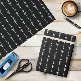 Papier Cadeau Clé squelette de hibou tribal noir et blanc gothiq