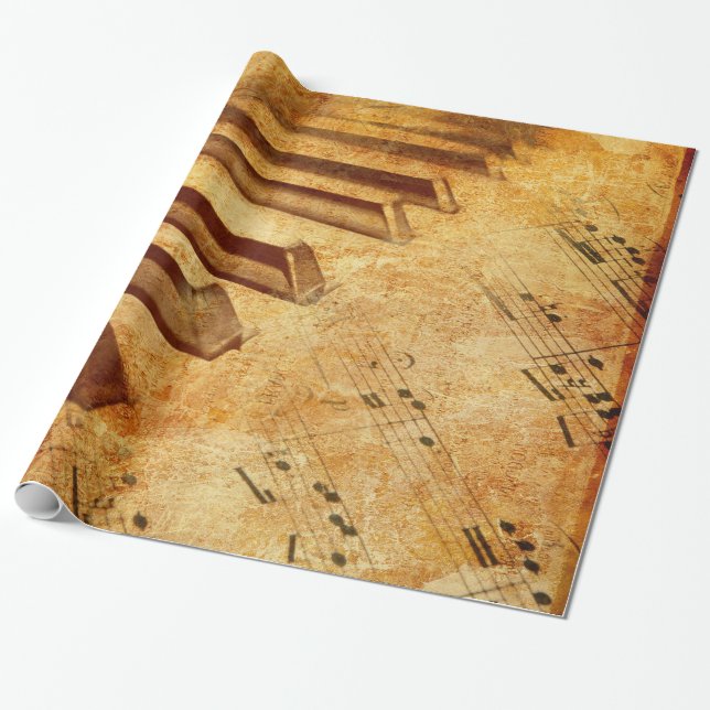 Papier Cadeau Clés grunges de piano de feuille de musique (Déroulé)