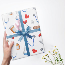 Papier Cadeau Clinique Docteur et Infirmière Outils Médicales An