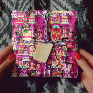 Papier Cadeau Cloches colorées rétro vintages Noël rose