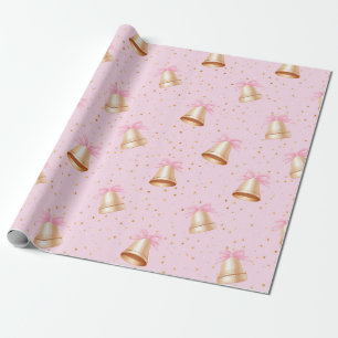 Papier Cadeau Cloches d'or avec vaches roses