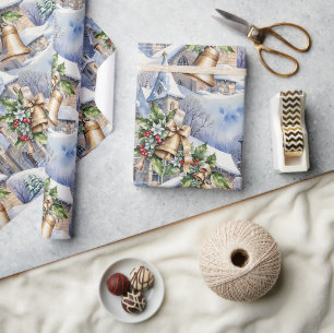 Papier Cadeau Cloches d'or du jour de Noël