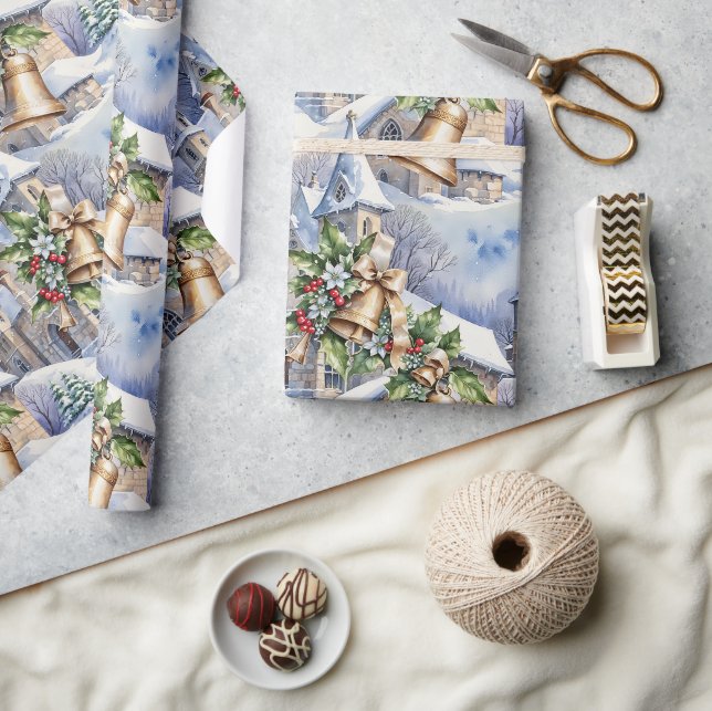 Papier Cadeau Cloches d'or du jour de Noël (Artisanat)