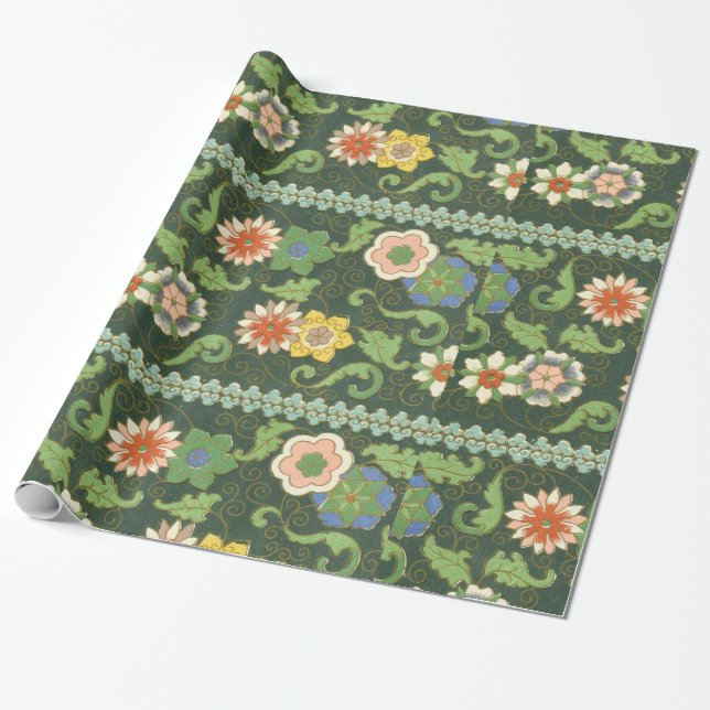 Papier Cadeau Cloisonne Chine Patter Asiatique Oriental (Déroulé)