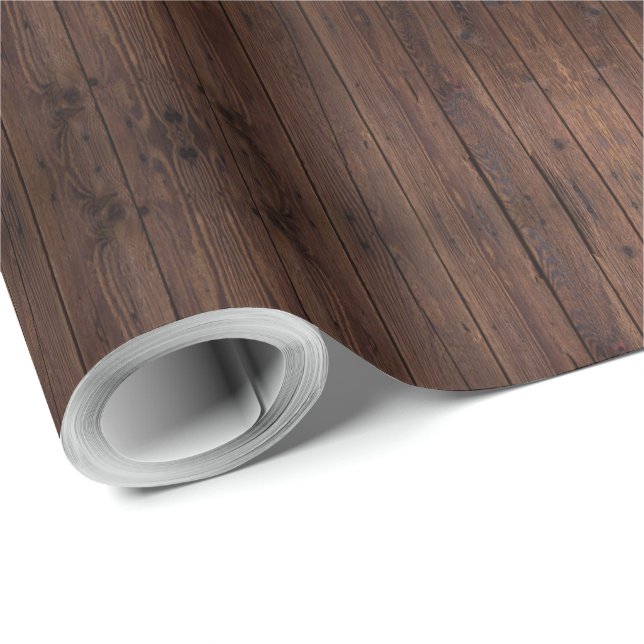 Papier Cadeau Clôture en bois brun foncé rustique de style campa (Coin rond)