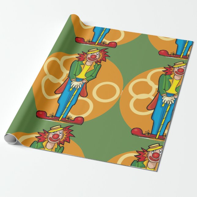 Papier Cadeau Clown de dessin Whimsical aux couleurs vives (Déroulé)