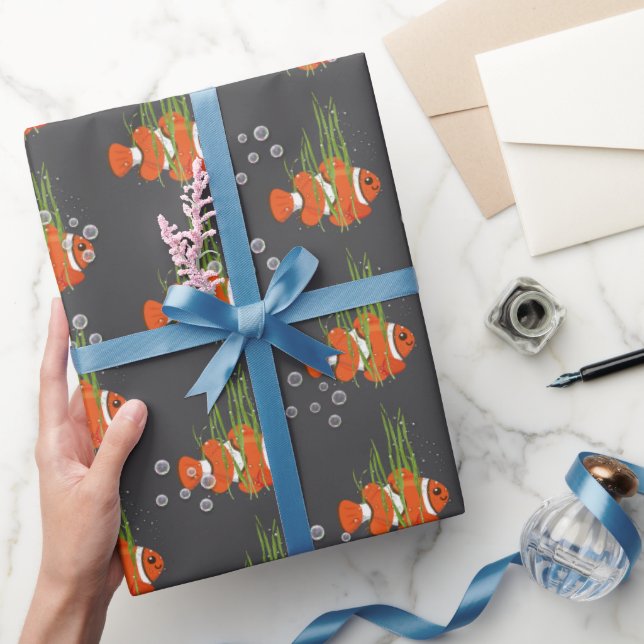 Papier Cadeau Clown Fish In Bubbles and Seaweed (Cadeaux)
