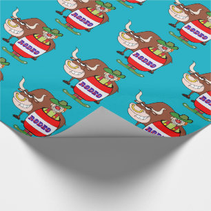 Papier Cadeau Clown occidental de rodéo dans le baril et Taureau