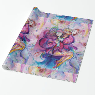 PAPIER CADEAU CLOWN ROSE MUSICAL AVEC HIBOU