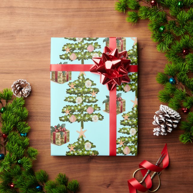 Papier Cadeau Coastal Seashell Arbres de Noël (Cadeau de vacances)