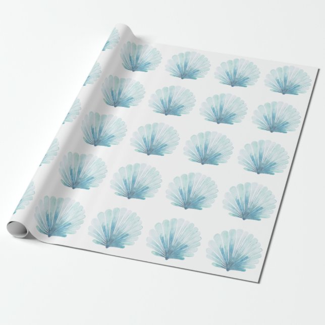 Papier Cadeau Coastère Aqua Scallop Seashell (Déroulé)