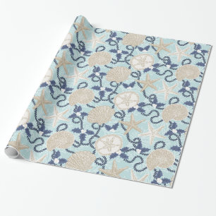Papier Cadeau Coastère de Noël Coques de mer tropicale - Bleu