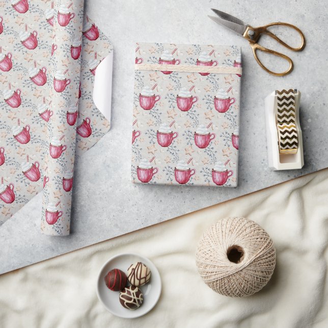 Papier Cadeau Coca Chaud De Noël Et Cookies Aquarelle (Artisanat)