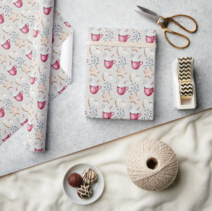 Papier Cadeau Coca Chaud De Noël Et Cookies Aquarelle