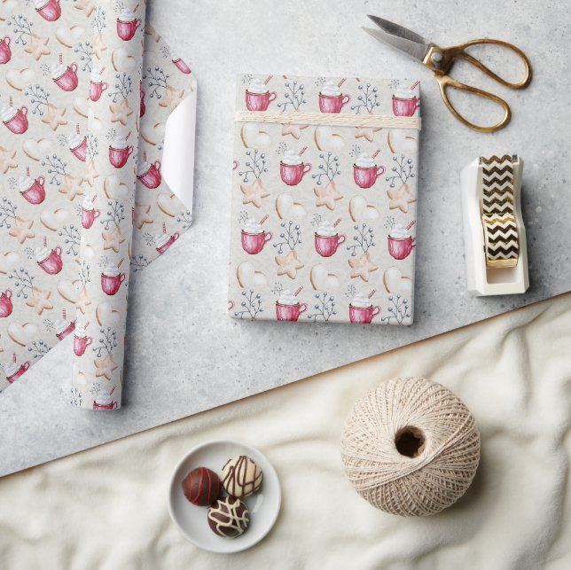 Papier Cadeau Coca Chaud De Noël Et Cookies Aquarelle (Artisanat)
