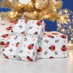 Papier Cadeau Coccinelles et nœuds (LISER CI-DESSOUS)