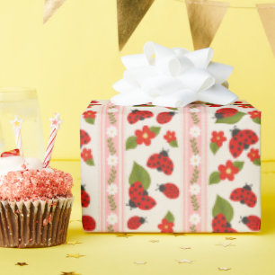 Papier Cadeau Coccinelles marguerites rayées cadeau créatif 