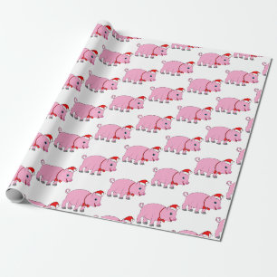 Papier Cadeau Cochon avec Cravate de cabot et chapeau du Père No
