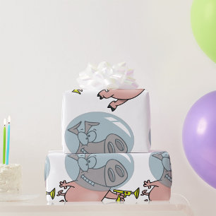 Papier Cadeau Cochon de l'espace avec un pistolet à rayon astron