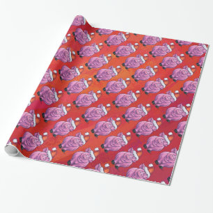 Papier Cadeau Cochon mignon à Santa Hat sur rouge