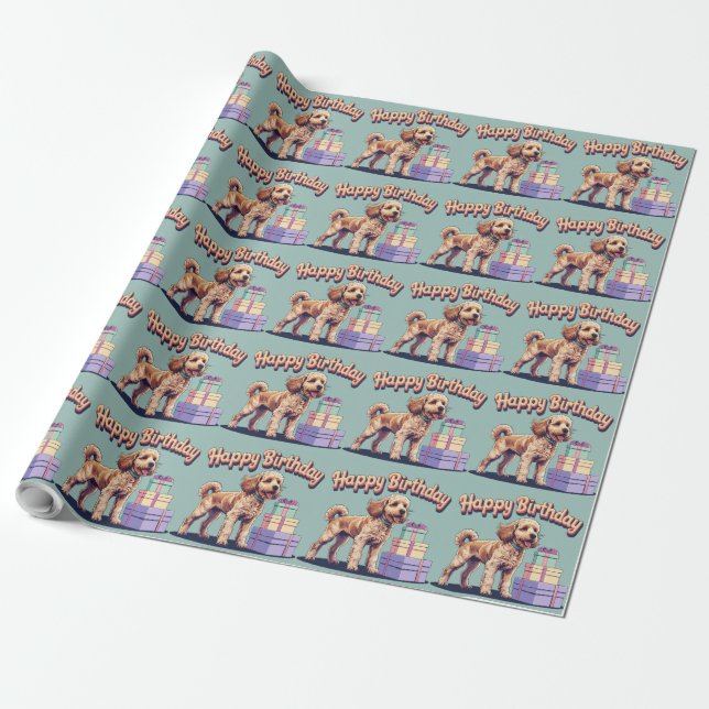 Papier Cadeau Cockapoo Chien Coloré (Déroulé)