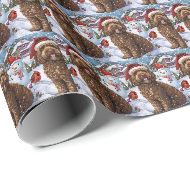 Papier Cadeau Cockapoo Winter Wonderland Christmas Joy (Coin rond)