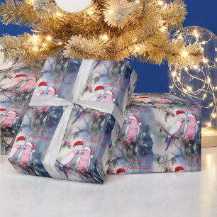 Papier Cadeau Cockatoos roses Santa Hat Joyeux Noël