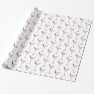 Papier Cadeau Cocktail de Noël rose