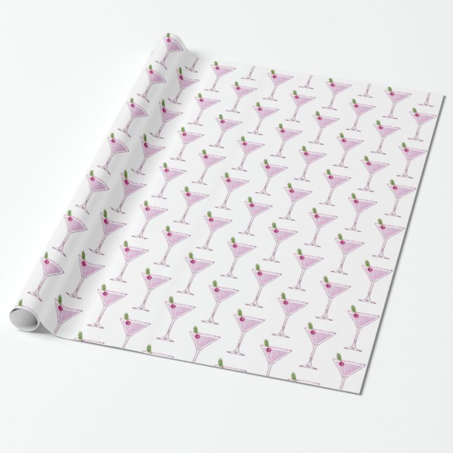 Papier Cadeau Cocktail de Noël rose (Déroulé)