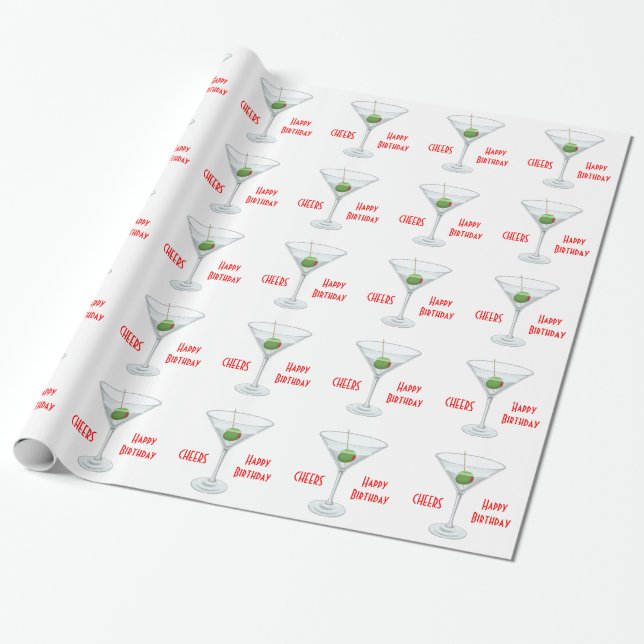 Papier Cadeau Cocktail olive en verre de Martini de joyeux (Déroulé)