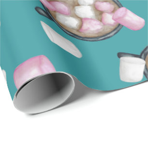 Papier Cadeau Cocoa marshmallow chocolat chaud boug hiver turquo