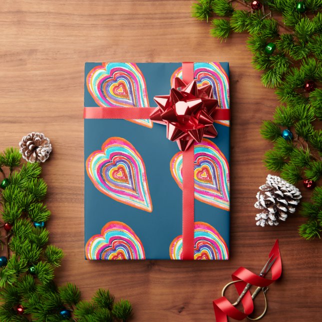 Papier Cadeau Coeur arc-en-ciel mou amour boho (Cadeau de vacances)