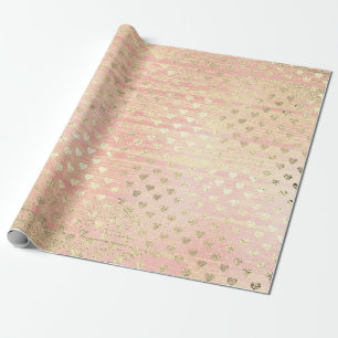 Papier Cadeau Coeur Confetti Métallurgique Shabby Or Bois Rose