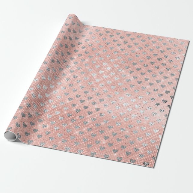 Papier Cadeau Coeur Confetti Sparkine Silver Rose (Déroulé)