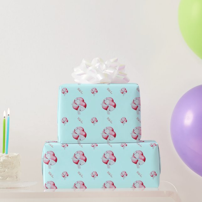 Papier Cadeau coeur d'amour rouge romantique avec arc blanc (Cadeaux de fête)