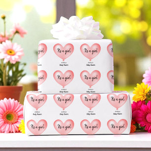 Papier Cadeau Coeur de ballons rose pour fille Baby shower