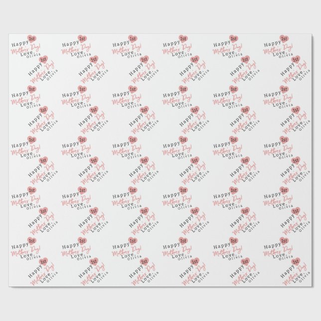 Papier Cadeau Coeur de la première fête des mères (Plat)