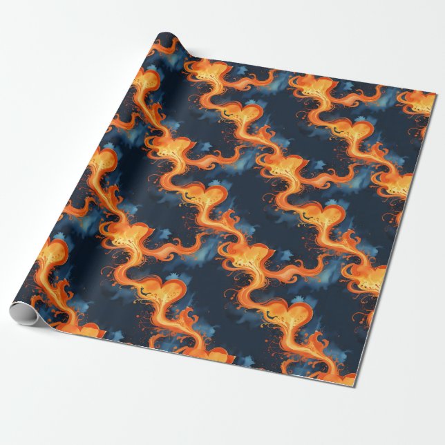 Papier Cadeau Coeur des Flammes Feu & Ciels (Déroulé)