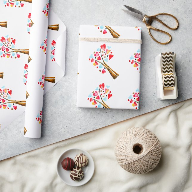 Papier Cadeau Coeur des valentines aquarelle art (Artisanat)