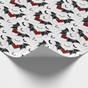 Papier Cadeau Coeur d'Halloween avec ailes de chauve-souris noir
