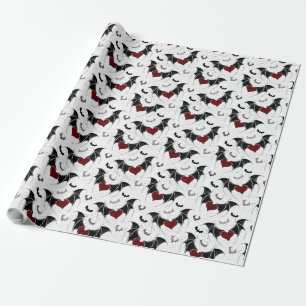 Papier Cadeau Coeur d'Halloween avec ailes de chauve-souris noir