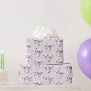 Papier Cadeau Cœur Fleur Lavande Papillons Roses Anniversaire