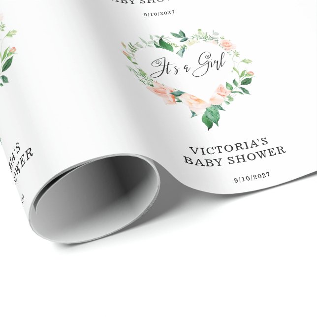 Papier Cadeau Coeur floral rose (Coin rond)