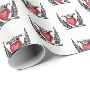 Papier Cadeau Coeur héraldique avec ailes Armoiries Crest