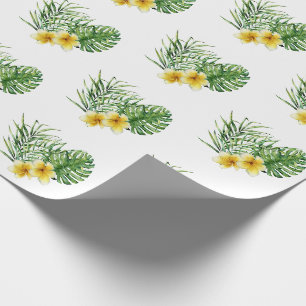 Papier Cadeau Cœur Moderne Fleurs Tropicales Jaunes