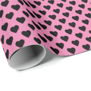 Papier Cadeau Coeur noir sur rose